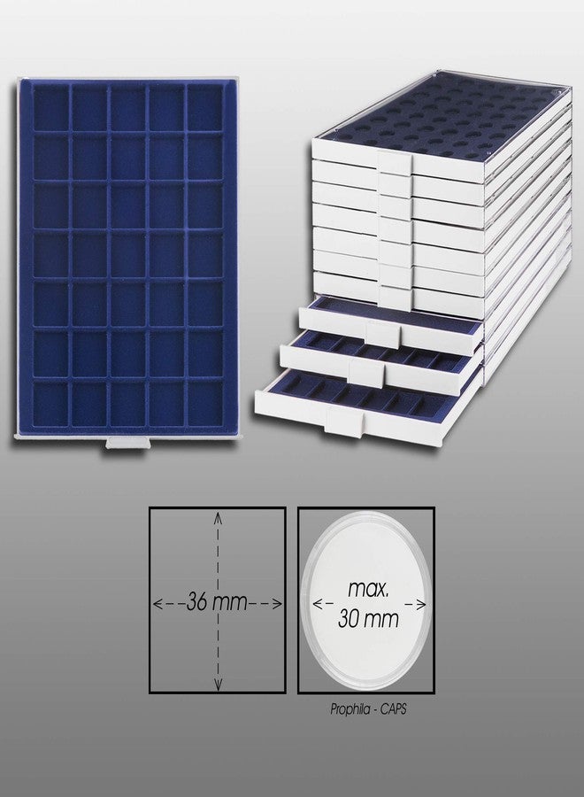 Prophila Collection Prophila Coin Box Gray 35 Angular compartments for Coins up to 36 mm (5 Rubel, 10 DM, 10 Euro), Blue Insert - Image 2